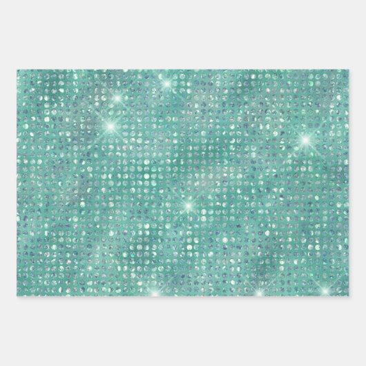 Elegantes Turquoise Gold Streifen Glitzer Geschenk Geschenkpapier Set (Vorderseite 3)