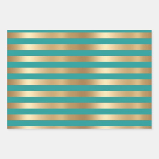Elegantes Turquoise Gold Streifen Glitzer Geschenk Geschenkpapier Set (Vorderseite 2)