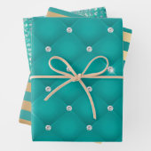 Elegantes Turquoise Gold Streifen Glitzer Geschenk Geschenkpapier Set (Beispiel)