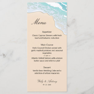 Elegantes Turquoise-Meer-Empfangs-Dinner-Catering Menükarte