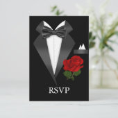 Elegantes Tux & Rose Schwarze Krawatte Party UAWG RSVP Karte (Stehend Vorderseite)