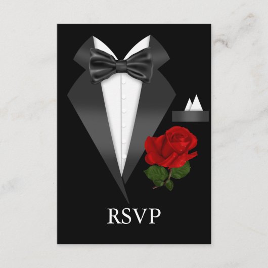 Elegantes Tux & Rose Schwarze Krawatte Party UAWG RSVP Karte (Vorderseite)