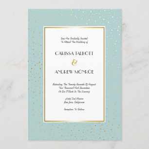 Elegantes Twinkle Stars Pastell Minze Gold Hochzei Einladung