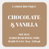 elegantes Typografie-braune Blumenkerzenlabel Quadratischer Aufkleber (Vorderseite)