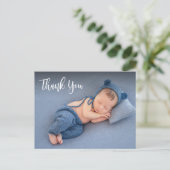 Elegantes Typografie Neugeborenes Foto Vielen Dank Postkarte (Stehend Vorderseite)