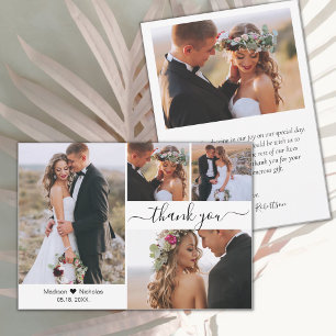 Elegantes Typografie-Script 4 Foto Collage Wedding Dankeskarte