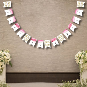 Elegantes Typografie Script Pink Agate Wedding Déc Wimpelkette