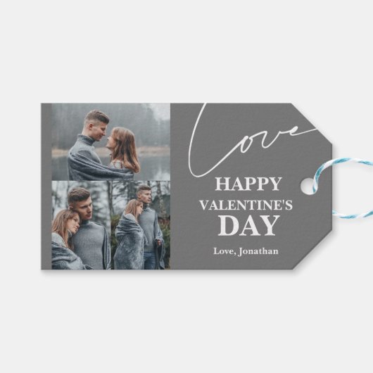 Elegantes Typografie-Valentinstag-Paar Foto Geschenkanhänger (Vorderseite (Horizontal))