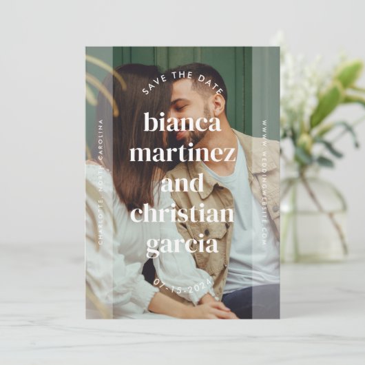 Elegantes typografisches Foto Save The Date (Stehend Vorderseite)