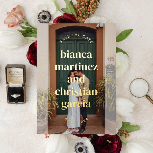 Elegantes typografisches Foto Save the Date Folieneinladung