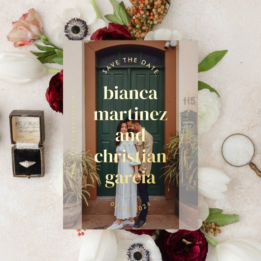 Elegantes typografisches Foto Save the Date Folieneinladung