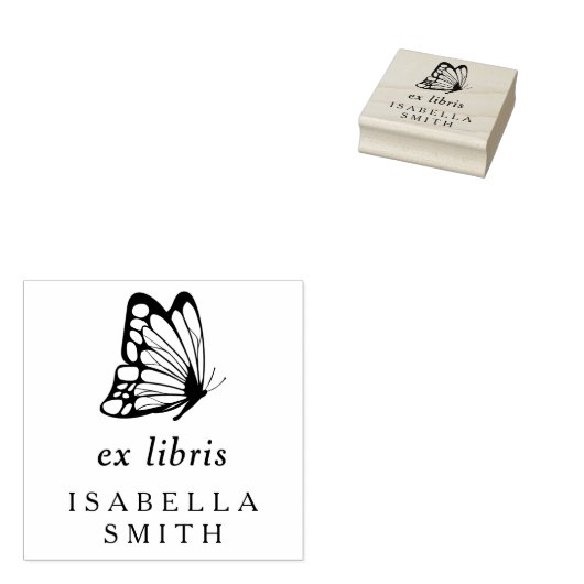 Elegantes Typografy Butterfly Ex Libris Buchzeiche Gummistempel (Stempel)