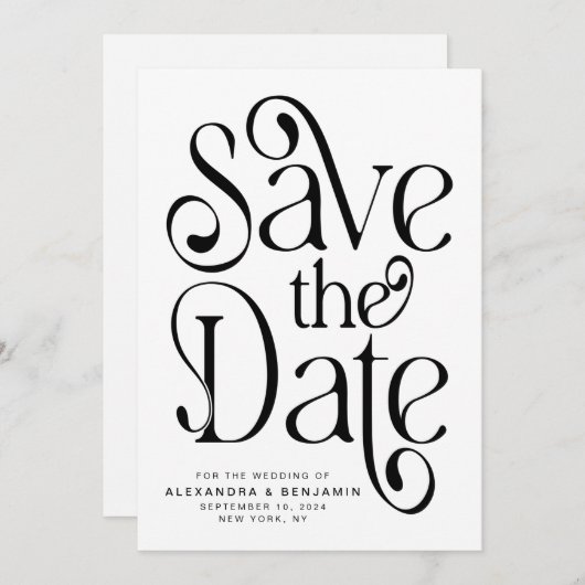Elegantes Typografy Foto Wedding Save The Date (Vorne/Hinten)