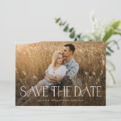 Elegantes Typografy Foto Wedding Save The Date (Stehend Vorderseite)
