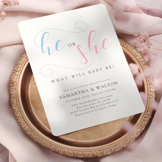 Elegantes Typografy Gender Reveal Party Einladung