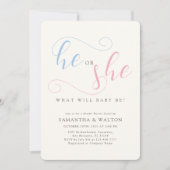 Elegantes Typografy Gender Reveal Party Einladung (Vorderseite)