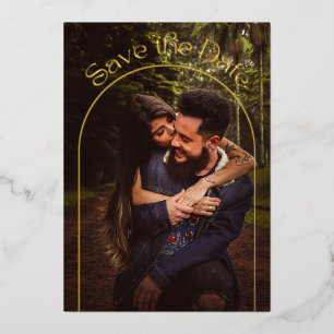 Elegantes Typografy Gold Arch Foto Save the Date Folieneinladung
