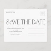Elegantes Typografy Wedding Foto Save the Date Ankündigungspostkarte (Rückseite)