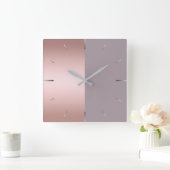 Elegantes u. minimales Rosengold u. lila Farbblock Quadratische Wanduhr (Zuhause)