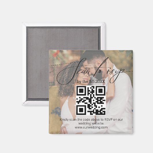 elegantes uAwg qr-Code Hochzeit verblasstes Foto Magnet (Vorderseite/Rückseite)