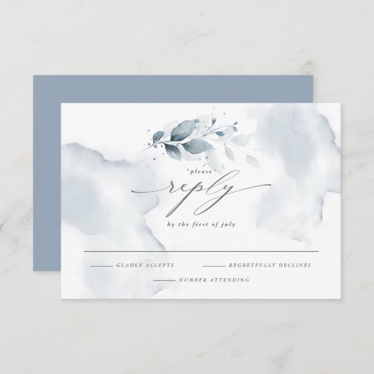 Elegantes UAWG Watercolor Foliage Dusty Blue RSVP Karte (Vorne/Hinten)