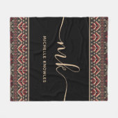 Elegantes ukrainisches Muster Stilvolles Monogramm Fleecedecke (Vorderseite (Horizontal))