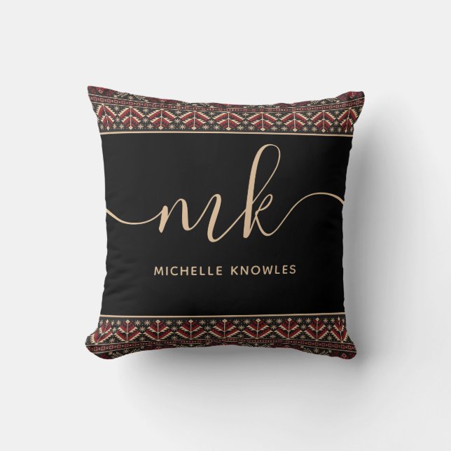 Elegantes ukrainisches Muster Stilvolles Monogramm Kissen (Vorderseite)