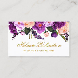 Elegantes Ultra Violett Lila Gold Wasserfarbe Blum Visitenkarte