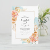 Elegantes und einfaches Aqua, Peach und Blush Wedd Einladung (Stehend Vorderseite)