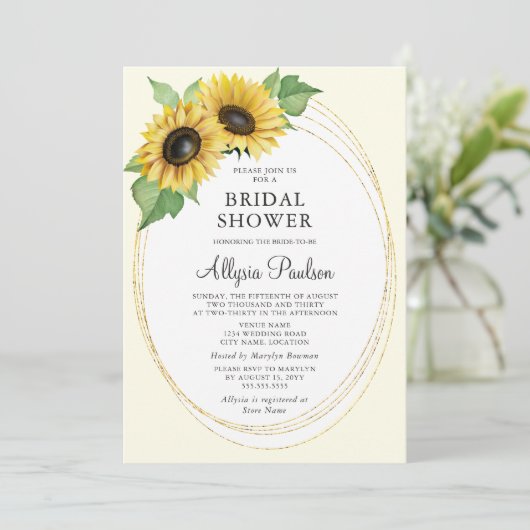 Elegantes und einfaches Brautparty mit Sonnenblume Einladung (Stehend Vorderseite)
