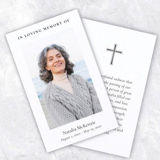 Elegantes und einfaches Gedenkgebet Foto Beerdigun Visitenkarte