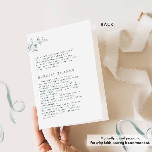 Elegantes und einfaches, grünes Hochzeitsprogramm