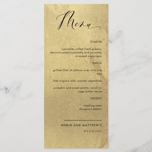 Elegantes und einfaches Imitat Gold Foil Wedding M Menükarte (Vorderseite)