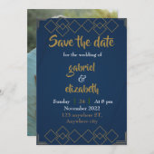 Elegantes und einfaches Luxus-Blue-Hochzeitsangebo Einladung (Vorne/Hinten)