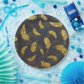 Elegantes und elegantes Schwarz-Gold-Feather-Muste Pappteller (Party)