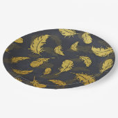 Elegantes und elegantes Schwarz-Gold-Feather-Muste Pappteller (Schrägansicht)