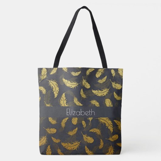 Elegantes und elegantes Schwarz-Gold-Feather-Muste Tasche (Vorderseite)