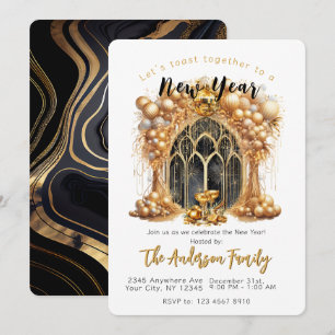 Elegantes und Gold Silvester Party Einladung
