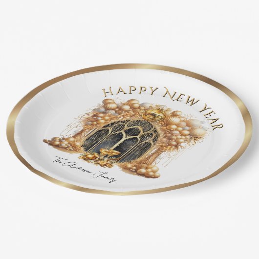 Elegantes und Gold Silvester Party Pappteller (Schrägansicht)