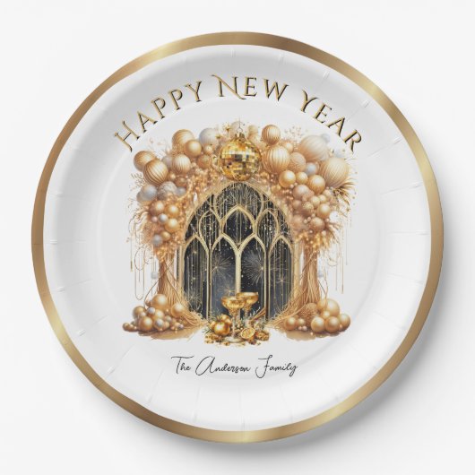 Elegantes und Gold Silvester Party Pappteller (Vorderseite)
