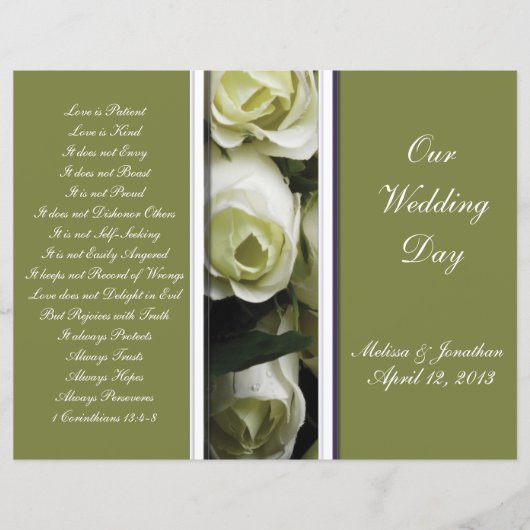 Elegantes und grünes Hochzeitsprogramm (Vorderseite)