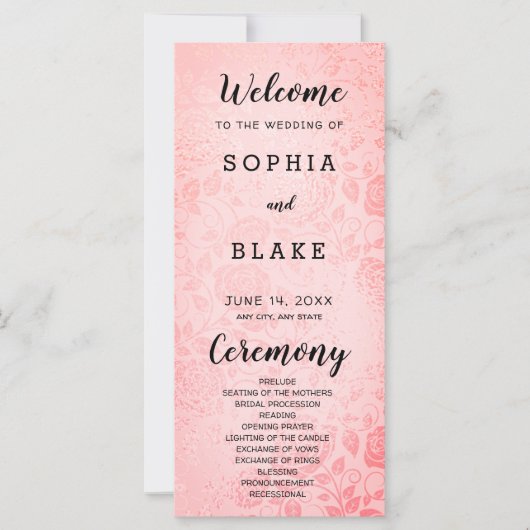 Elegantes und Hübsches Rosenhochzeitprogramm (Vorderseite)