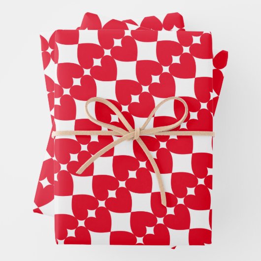 Elegantes und lustig gestreiftes, helles rotes Her Geschenkpapier Set (Beispiel)