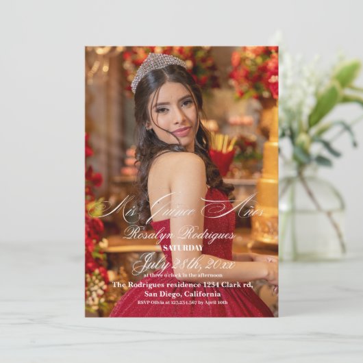 Elegantes und minimalistisches Foto Quinceñera Einladung (Stehend Vorderseite)