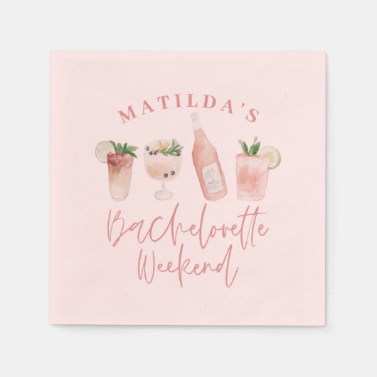 Elegantes und modernes Aquarellgetränk Bachelorett Serviette (Vorderseite)