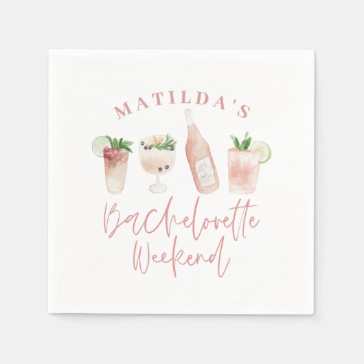 Elegantes und modernes Aquarellgetränk Bachelorett Serviette (Vorderseite)