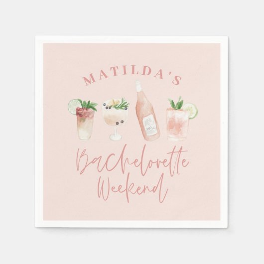 Elegantes und modernes Aquarellgetränk Bachelorett Serviette (Vorderseite)