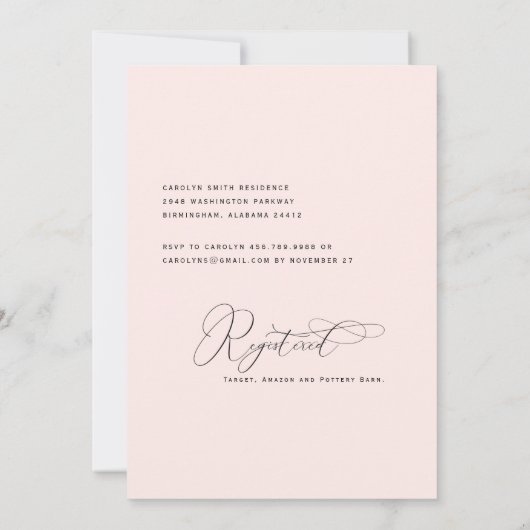 Elegantes und modernes B/W Foto Blush Brautparty Einladung (Rückseite)