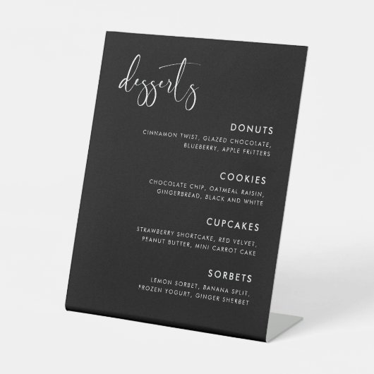 Elegantes und modernes Black Wedding Dessert Bar Sockelschild (Vorderseite)