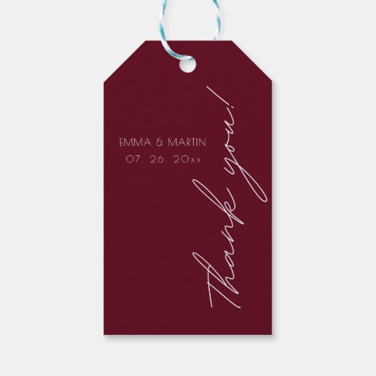 Elegantes und modernes Burgund Danke für Ihre Hoch Geschenkanhänger (Rückseite)